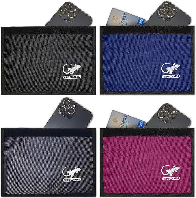 4 Faraday Bag Anti-Tracking GPS RFID Car Key Signal Blocker Wallet Shielding Pouch Protective Case for Cell Phone Car Key FOB, Data Privacy, Electronic Device Security (4 PACK - FAMILY PACK)