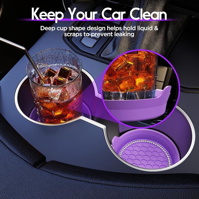 Car Cup Coaster Universal Non-Slip Cup Holders Bling Crystal Rhinestone Car Interior Accessories 2 Pack Purple