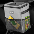 Car Trash Can - Multifunctional Car Accessory for Interior Stuff with Compact Design, Waterproof Organizer and Storage with Adjustable Straps, Magnetic Snaps (Light Gray)