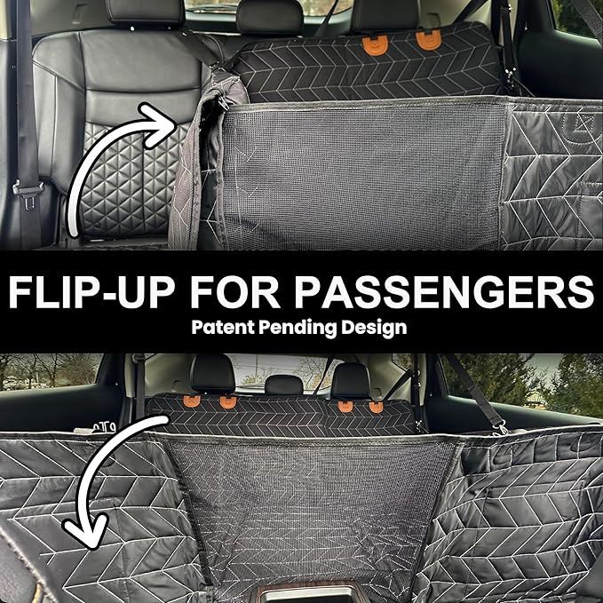 Boops & Floofs Back Seat Extender for Dogs — Converts to Half Seat for Passengers, Hard Non-Slip Bottom, 400lb Support, Waterproof Hammock, Car SUV Truck