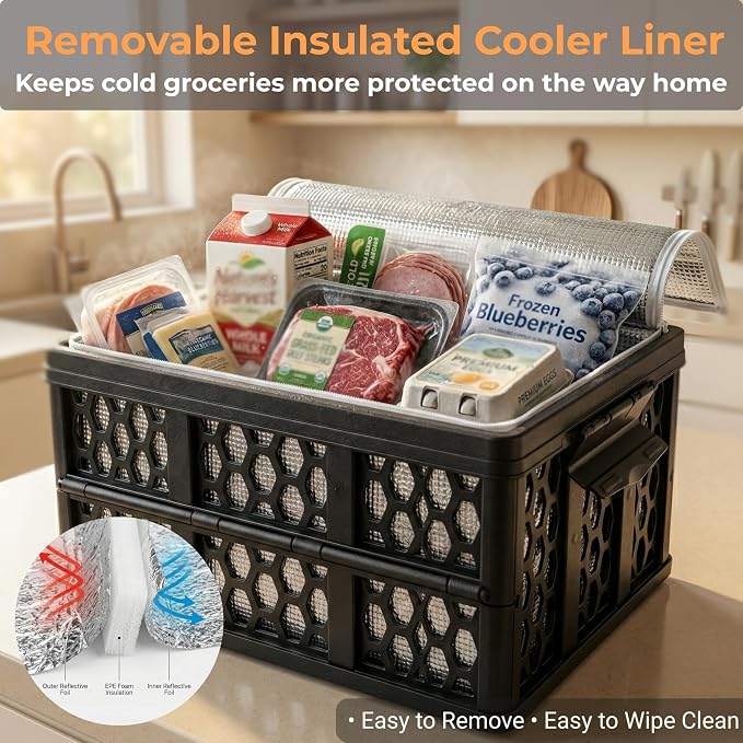 Trunk Crate Organizer with Cooler for Car | Collapsible, Plastic Trunk Lid Organizer Box, For Travel, Groceries, Sports, Home, Tailgating, Removable Insulated Cooler Set