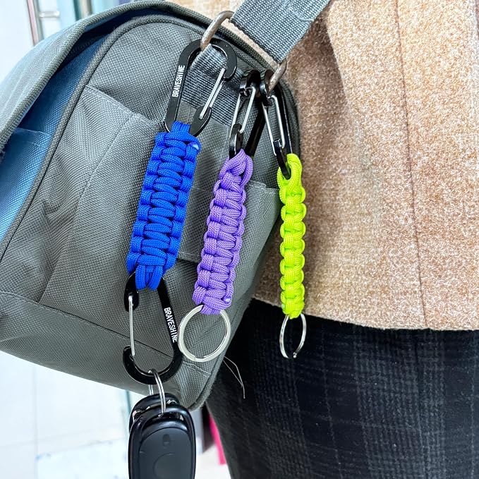 Paracord Keychain Carabiner Clip, D Ring Lanyard Hanger Stroller Hook for Water Bottle, Key, Backpacks, Men, Women