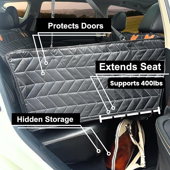 Boops & Floofs Back Seat Extender for Dogs — Converts to Half Seat for Passengers, Hard Non-Slip Bottom, 400lb Support, Waterproof Hammock, Car SUV Truck