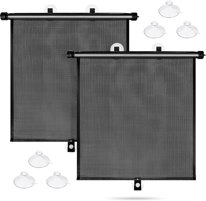 Car Window Shades for Baby-2 Pack Retractable Side Window Car Sun Shade Blocks UV Rays & Heat for Sun Protection Roller Sunshade Visor Window Shade for Kids,Passengers,Pets (20' x22'')