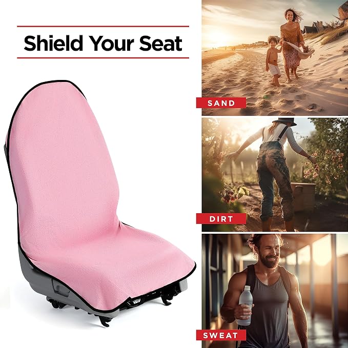Waterproof Sweating Car Seat Cover for Post Gym Workout, Running, Swimming, Beach and Hiking, Universal Fit Anti-Slip Bucket Seat Protector for Cars, SUVs and Trucks, Machine Washable, Pink
