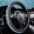 Mint Diamond Black Leather Steering Wheel Cover, Bling Blue Crystal Rhinestones Universal Fit 14"1/2-15" Crystal Glitter for Women Sparkle Girl Fit Suvs,Vans,Sedans,Cars,Trucks, Mint Diamond