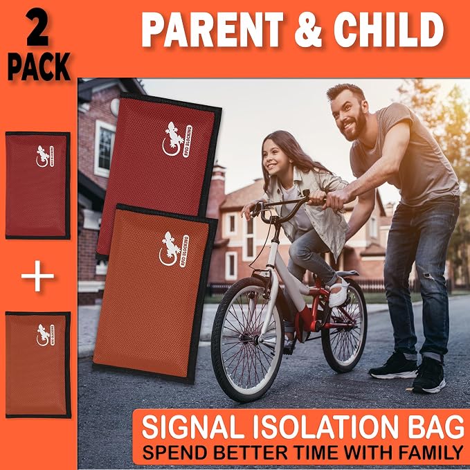 Faraday Bag Anti-Tracking GPS RFID Car Key Signal Blocker Wallet Shielding Pouch Protective Case for Cell Phone Car Key FOB, Data Privacy, Electronic Device Security (2 PACK - RED AND ORANGE)