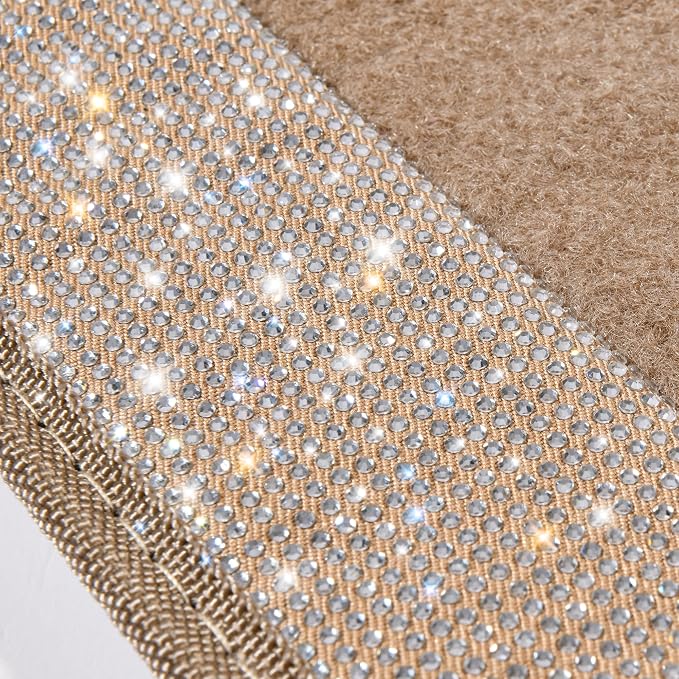 Bling Car Mats Shining Diamond Carpet Crystal Rhinestones Sparkly Glitter Floor Mats with Anti-Slip PVC Heel Pad Universal Fit for Automotive SUV, Sedan, Car, Van, 4pcs for Girl Women, Beige
