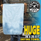 Woolly Mammoth Large Microfiber Drying Towel - 36 x 25 Inch Blue, Ultra Plush Super Absorbent Car Drying Towel for Cars, Trucks, SUVs, Motorcycles, RVs, and Auto Detailing