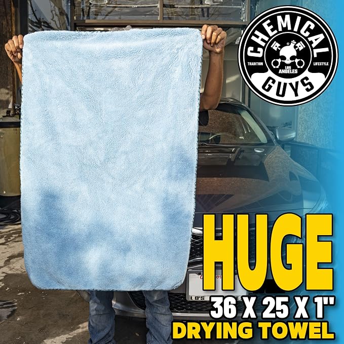 Woolly Mammoth Large Microfiber Drying Towel - 36 x 25 Inch Blue, Ultra Plush Super Absorbent Car Drying Towel for Cars, Trucks, SUVs, Motorcycles, RVs, and Auto Detailing