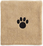 Pet Grooming Towel Collection Absorbent Microfiber X-Large, 41x23.5", Embroidered Taupe