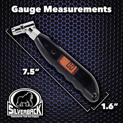 Silverback Digital Tire Pressure Gauge, 0-150 PSI. Tire Pressure Gauge for Car, Truck, Motorcycle, RV's, ATV's, Dirt Bikes, Lawn Tractor & Bicycle Tires. Backlit LCD Screen with 4 Unit Measurements.