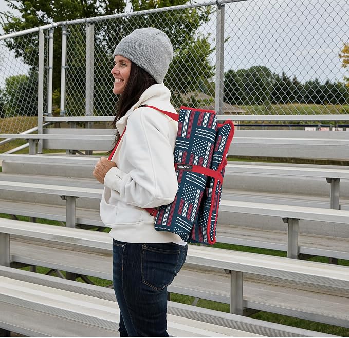 Heated Stadium Seat, Foldable, Lightweight with Carrying Strap, Foam Cushion for Comfort, Adjustable, Back Support, Multi-Functional Use As Stadium Seat or Seat Pad, Patriotic/Red