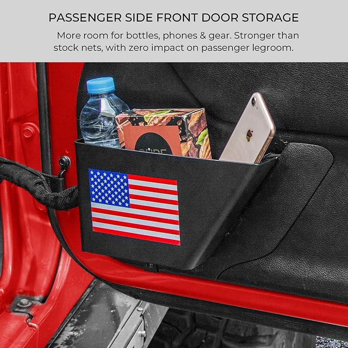 2 Pack Metal Front Door Storage Box Pockets Compatible with Jeep Wrangler JK JKU 2/4 Door 2007-2018 Side Insert Organizer for Interior Storage Accessories