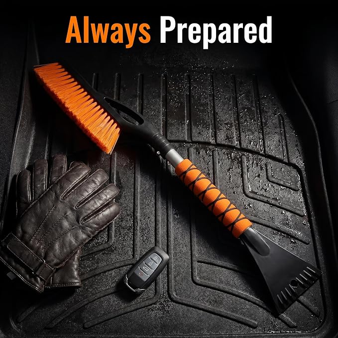 A 27-inch Car Snow Removal Brush and ice Scraper Featuring a Two-in-one Detachable Design and an Ergonomic Foam Handle is Suitable for Sedan Truck and SUV Models