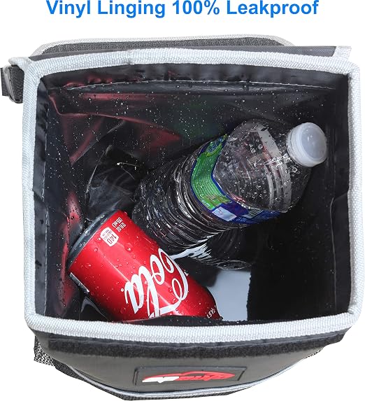 Waterproof Car Trash Can with Lid and Pockets, 2.5 Gal, Black | Leakproof, Collapsible Multipurpose Car Bin with 3 Side Storage Pockets, Adjustable Straps