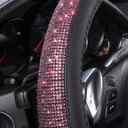 Bling Diamond Leather Steering Wheel Cover, Bling Sparkly Crystal Glitter Rhinestones Universal Fit 14" 1/2-15" Car Wheel Protect for Women Girl Fit Suvs,Vans,Sedans,Cars,Trucks, Pink Black