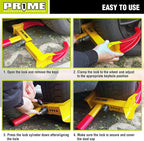 PR1ME Heavy Duty Wheel Lock Clamp with 2 Keys, Universal Anti Theft Trailer Wheel Lock for Cars SUV RV ATV Motorcycles &Golf Cart,High-Strength Carbon Steel with Soft PVC Coating,Fits 7" to 10.6" Tire