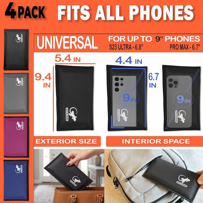 4 Faraday Bag Anti-Tracking GPS RFID Car Key Signal Blocker Wallet Shielding Pouch Protective Case for Cell Phone Car Key FOB, Data Privacy, Electronic Device Security (4 PACK - FAMILY PACK)