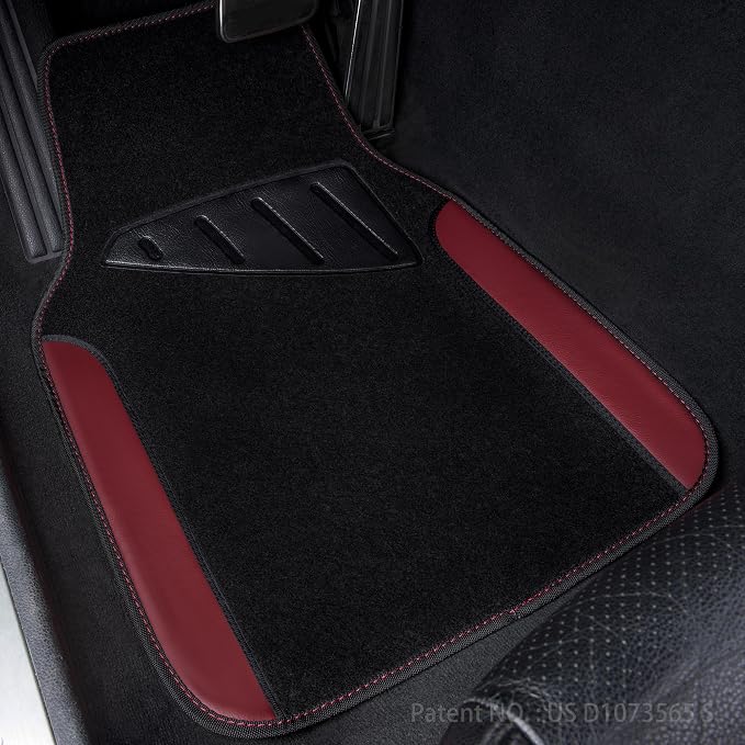Waterproof Universal Fit Car Floor Mats, Car Mats Fit for SUV,Vans,sedans, Trucks,Set of 4pcs Car Carpet with Driver Heel Pad（Black and Burgundy）