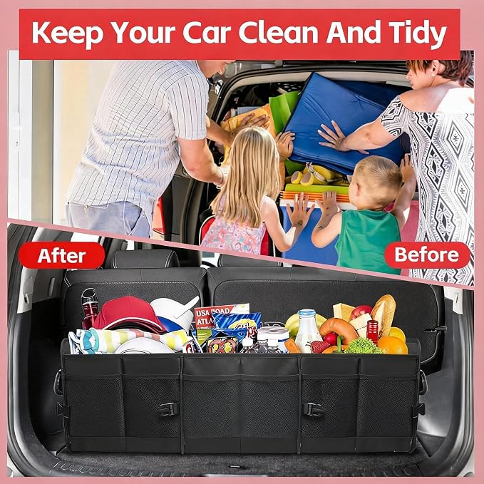 Heavy Duty Collapsible 95 L Capacity Car Trunk Storage Organizer,Multi-Compartment Pockets, Adjustable Straps - Ideal for Travel, Camping, Shopping,Perfect for SUV, Truck, Sedan