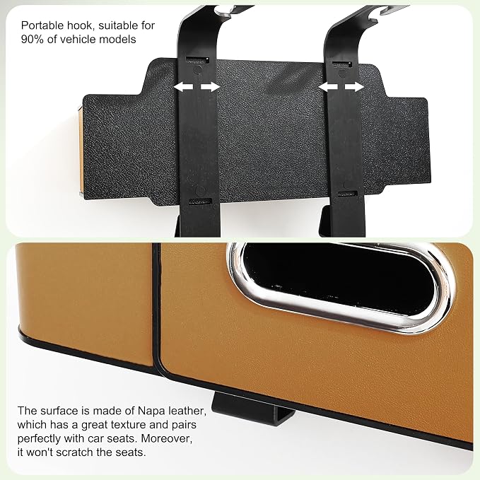 Back Seat Car Organizer, 4+2 in 1 Multifunctional Car Backseat Storage Box with 3 Cup Holders Tissue Box Hook, Car Interior Storage for Travel Phones Snacks Drinks(Brown)