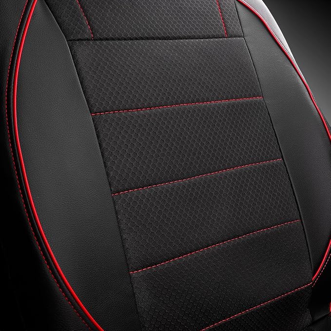 Air Mesh Leather Car Seat Covers Front Seats, Breathable Two Front Seat Covers for Cars, Comfortable Universal Fit for SUV Truck Sedan Automotive, Anti-Slip Airbag Compatible,Black and Red