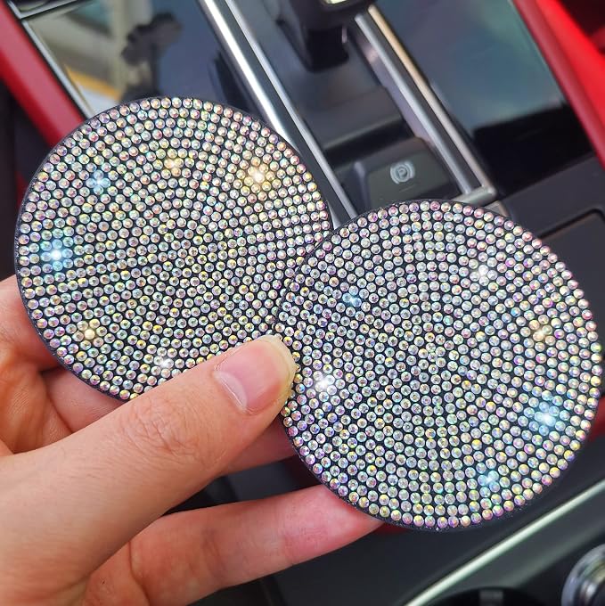 4pcs Bling Car Cup Holder Coaster, 2.75 inch Anti-Slip Shockproof Universal Fashion Car Coasters Insert Bling Crystal Rhinestone Automotive Interior Accessories for Women (4 pcs, Multicolor)