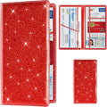 Car Registration and Insurance Card Holder, Vehicle License Document Glove Box Compartment Organizer, Interior Car Accessories for Women Men (Glitter Red)