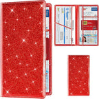 Car Registration and Insurance Card Holder, Vehicle License Document Glove Box Compartment Organizer, Interior Car Accessories for Women Men (Glitter Red)
