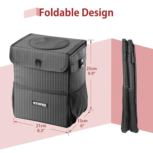 Car Trash Can with Lid - Leakproof Garbage Bin Car Organizer Bag, Foldable Vehicle Trash Bin with Structure Support, Automotive Truck Accessories for Women & Men (2 Gallon/7.5L)