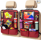 Backseat Car Organizer, Kick Mats Back Seat Protector with Touch Screen Tablet Holder, Back Seat Organizer for Kids with 9 Storage Pockets, Travel Accessories (2 Pack, Venetian Red)