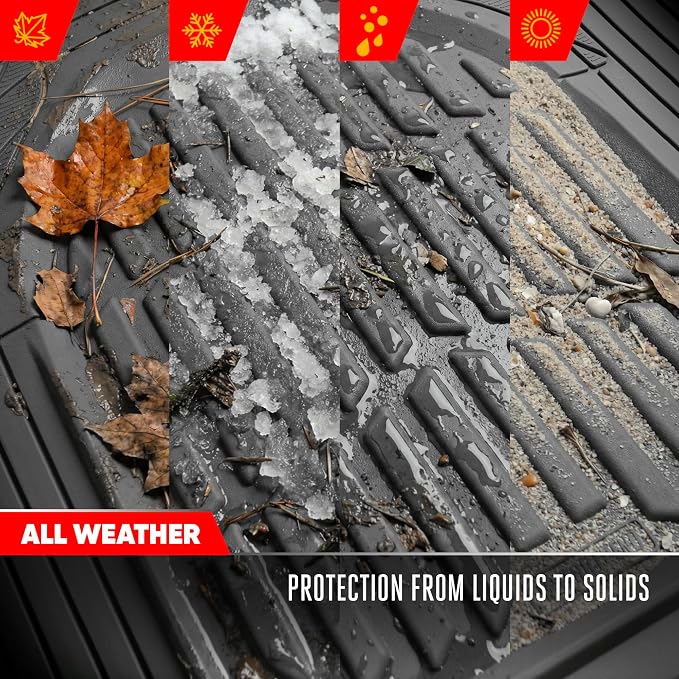 FlexTough LITE Rubber Car Mats Full Set - All Weather Floor Mats for Trucks, Cars & SUVs - Automotive Waterproof Gray Car Floor Mats for Cars Interior Accessories Universal Trim-to-Fit