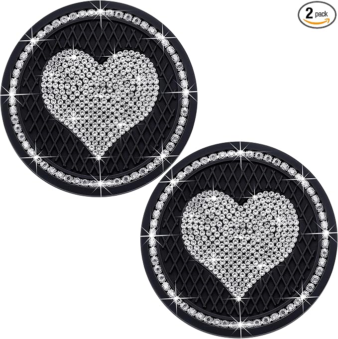 2-Pack Silicone Car Cup Holder Coasters – 2.75 Inch Non-Slip Insert, Universal Shock-Proof Holder Liner for Auto Interior (Black & White Diamond)