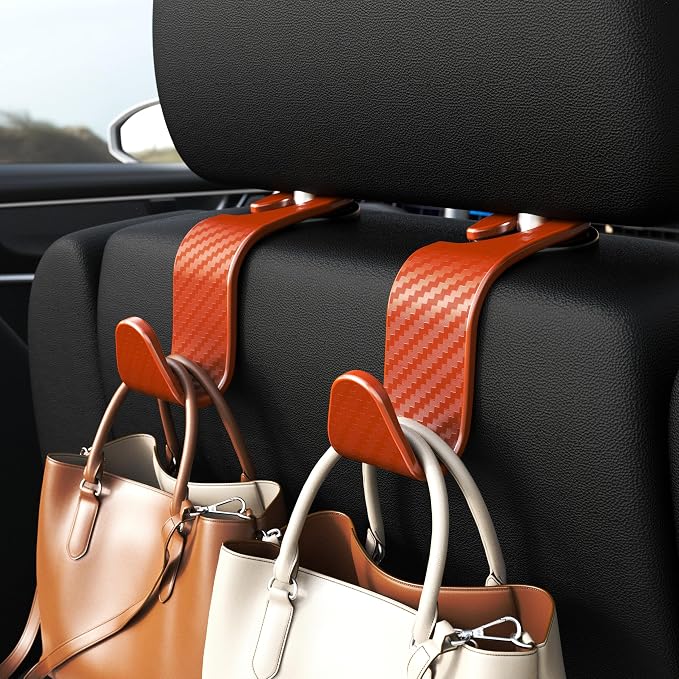 Car Seat Headrest Hook 4 Pack Hanger Universal Vehicle Car Storage Organizer for Handbag Purse Coat S Type Checkered Orange