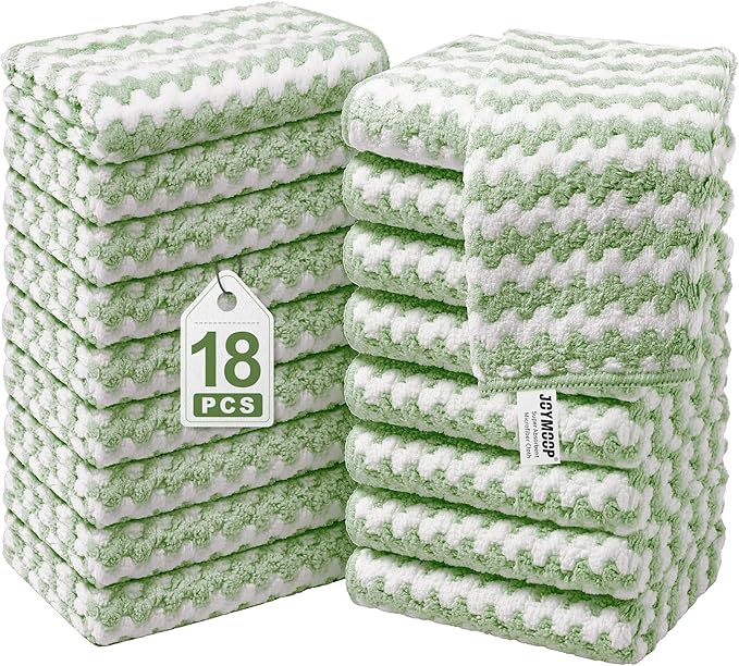 Microfiber Cleaning Cloths – 18 Pack, 10" x 10", Green – Reusable, Lint-Free, Super Absorbent Towels for Kitchen, Car, and Household Cleaning