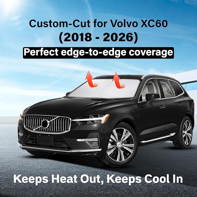 Windshield Sunshade Compatible for Volvo XC60 2018-2024 2025 2026, Sun Visor for Front Windshield & Window Sun Shade Cover, UV Heat Blocker & Protector, Car Accessories