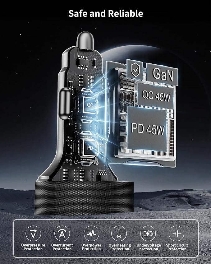 Car Charger USB C, 4-Port 90W Super Fast Charging Car Phone Charger Accessories Dual USB-C & USB-A Cargador Carro Cigarette Lighter Adapter for iPhone 17 16 15 14 13 12, iPad, Galaxy, Tablet, Android