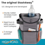 StashAway Heavy Duty Car Trash Can with Rubber Lid, 3 Storage Pockets and Sturdy Panels for Stable Floor or Hanging Seatback Use (Gray)