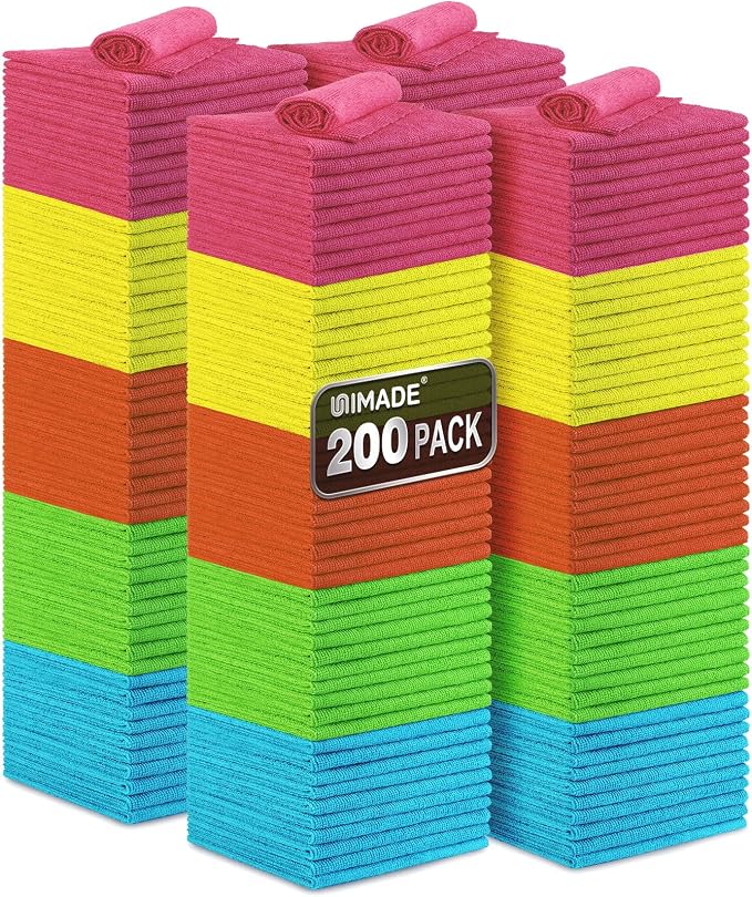 Microfiber Cleaning Cloth, 200PK Reusable Shop Rags Bulk Microfiber Cleansing Cloth Lint Free Cleaning-Towel for Car Kitchen Automotive Bar Mechanic Restaurant Garage,11.5"x11.5",Multicolor