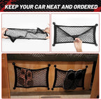 Universal Cargo Net Pocket Elastic Netting Car Mesh Pouch for Trunk RV Boats Home Cargo Storage with Screws and Hooks (21.7'' x 9.8'')