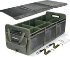 Heavy Duty Trunk Organizer with Lid for SUV & Truck (XL, Green) | 1680D Water-Resistant Fabric & 3.5mm PP Skeleton Collapsible Multi-Compartment Trunk features Dual Non-Slip Hooks