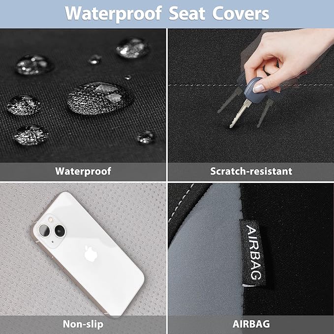 Waterproof Car Seat Covers Full Sets, Universal Fit Seat Covers for Cars, EVA Neoprene Seat Cover Set Full Sets, Interior Covers for Auto SUV,Vans,sedans, Trucks,(Black and Gray)