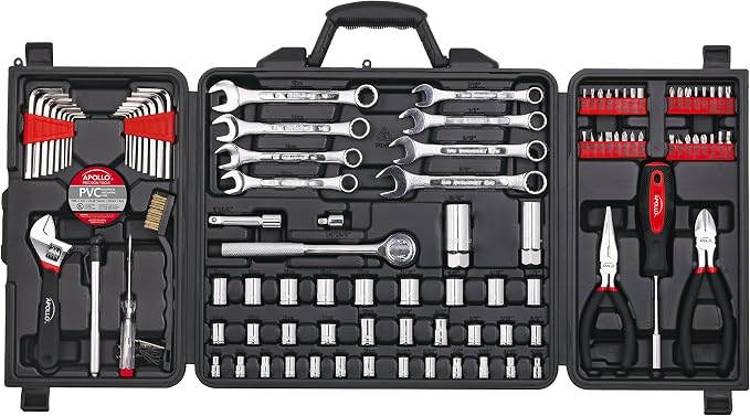 101 Piece Mechanic Tool Set for Roadside Emergencies. SAE and Metric for Mechanical Repairs for Boating, RV, Bikes, in Compact Carrying Case - Red - DT0006
