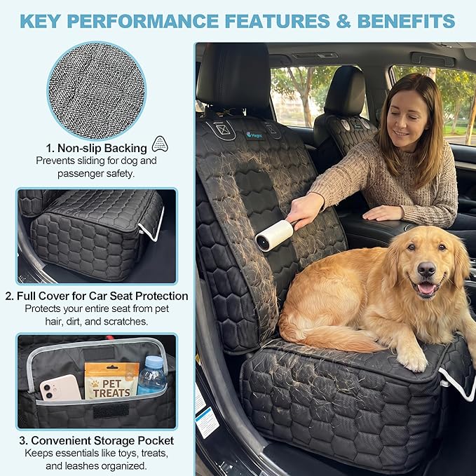2 Pack Front Seat Covers for Dogs, 600D Waterproof Dog Car Seat Covers with Side Flaps Non Slip Scratch Proof, Captain Chair Car Seat Protector Cover for Pets & Daily Use, Fits Cars SUV Trucks