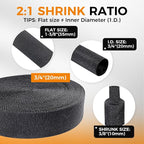 Black 2:1 Ratio Automotive Heat Shrink Braided Sleeving,Wear-Resistant Flat Woven Shrinkable Sleeve Fabric Car Cable Wires Hoses Protection (3/4"-15ft)