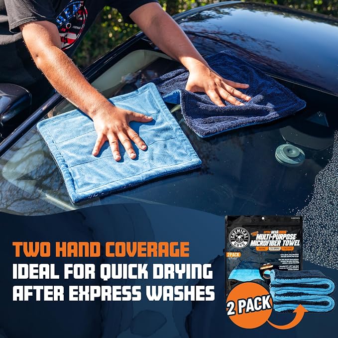 Little Megalodon Multi Purpose Microfiber Towel (2 Pack) 13.7 x 13.7 Inch – Ultra Plush Detailing Towels for Car Wash, Drying, Interior Cleaning, Glass, Dusting & Polishing