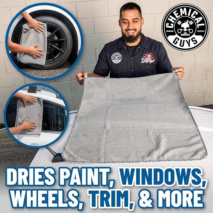 Waffle Weave Gray Matter Microfiber Drying Towel - 25" x 36",Premium Blend Microfiber Towel with Soft-Banded Edging for Scratch-Free Car Drying,Ultra Absorbent,(Pack of 12)