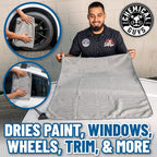 Waffle Weave Gray Matter Microfiber Drying Towel - 25" x 36", Premium Blend Microfiber Towel with Soft-Banded Edging for Scratch-Free Car Drying, Ultra Absorbent