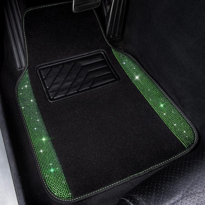 Shining Rhinestones Carpet, Bling Crystal Diamond Sparkly Glitter Car Floor Mats with Anti-Slip PVC Heel Pad Automotive Universal for SUV,Sedan,Car,Van,4pcs for Girl Women Green Diamond